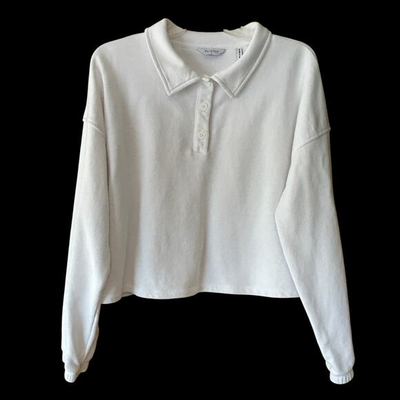 Peloton Gingham Logo Cropped Polo Sweatshirt White Purple L - Picture 4 of 10